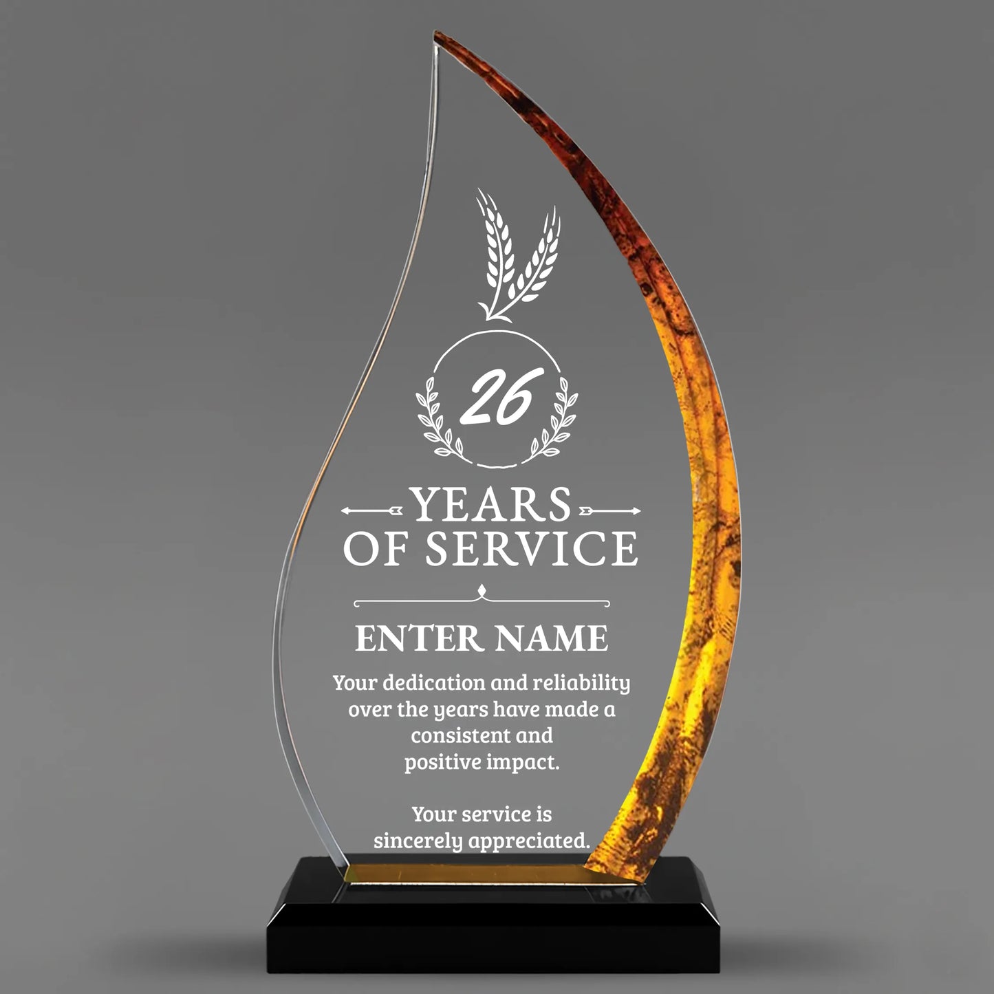 Long Service Awards - Acrylic Gold Flame Awards - Personalize Online – Choose From 5 Designs