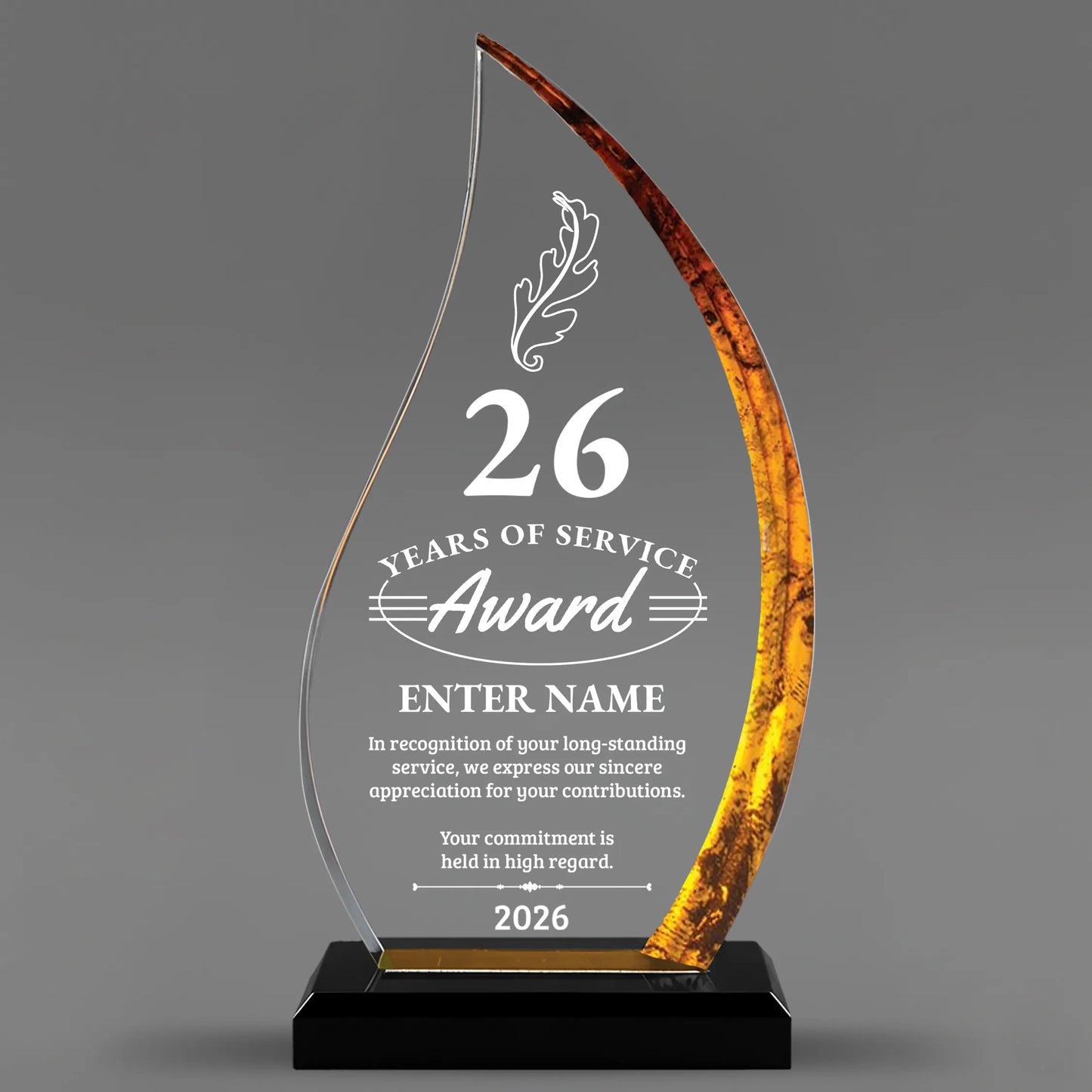Long Service Awards - Acrylic Gold Flame Awards - Personalize Online – Choose From 5 Designs