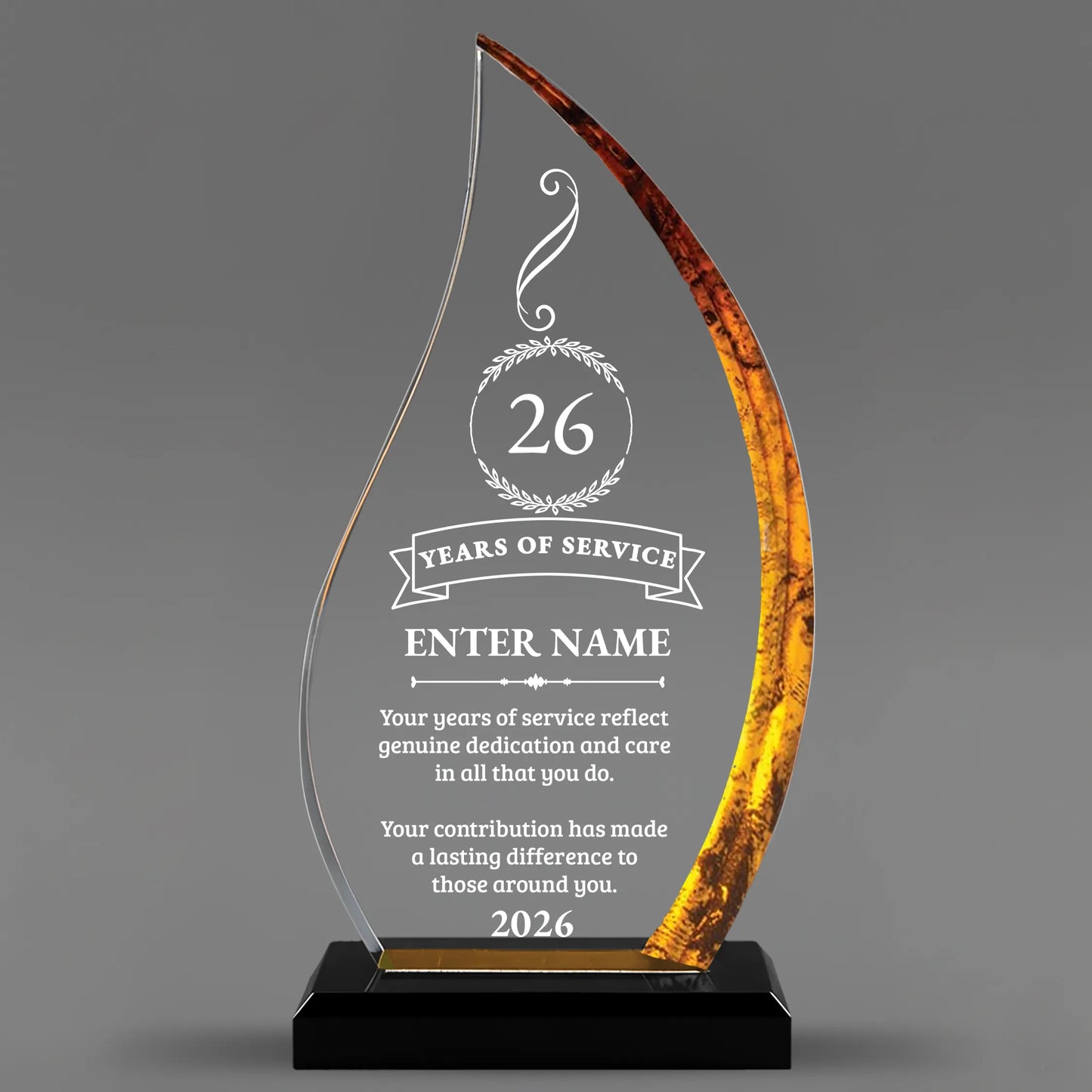 Long Service Awards - Acrylic Gold Flame Awards - Personalize Online – Choose From 5 Designs