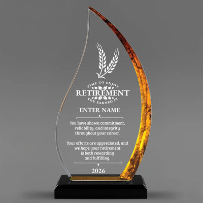 Retirement Awards - Acrylic Gold Flame Awards - Personalize Online – Choose From 5 Designs