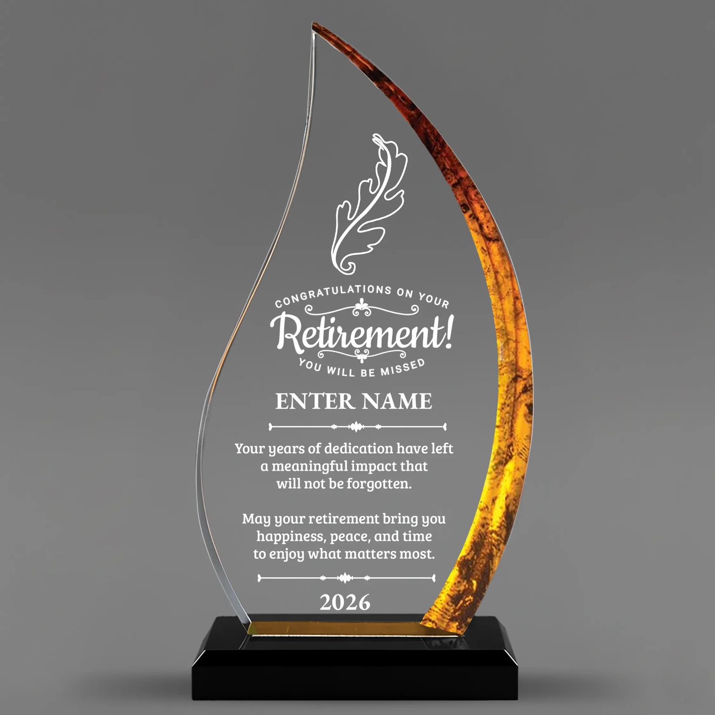 Retirement Awards - Acrylic Gold Flame Awards - Personalize Online – Choose From 5 Designs