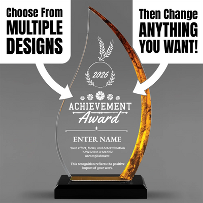 Achievement Awards - Acrylic Gold Flame Awards - Personalize Online – Choose From 5 Designs