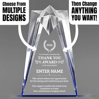 Thank You Awards - Blue Sculpted Star Acrylic Awards - Personalize Online – Choose From 5 Designs
