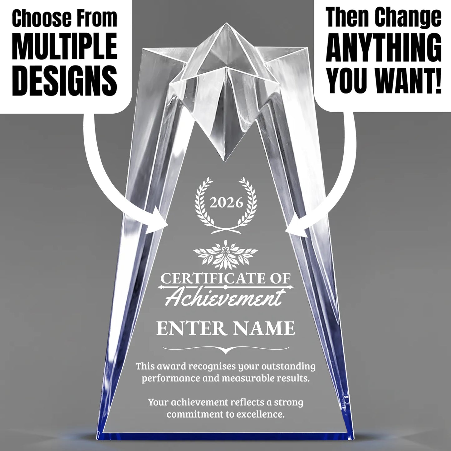 Achievement Awards - Blue Sculpted Star Acrylic Awards - Personalize Online – Choose From 5 Designs
