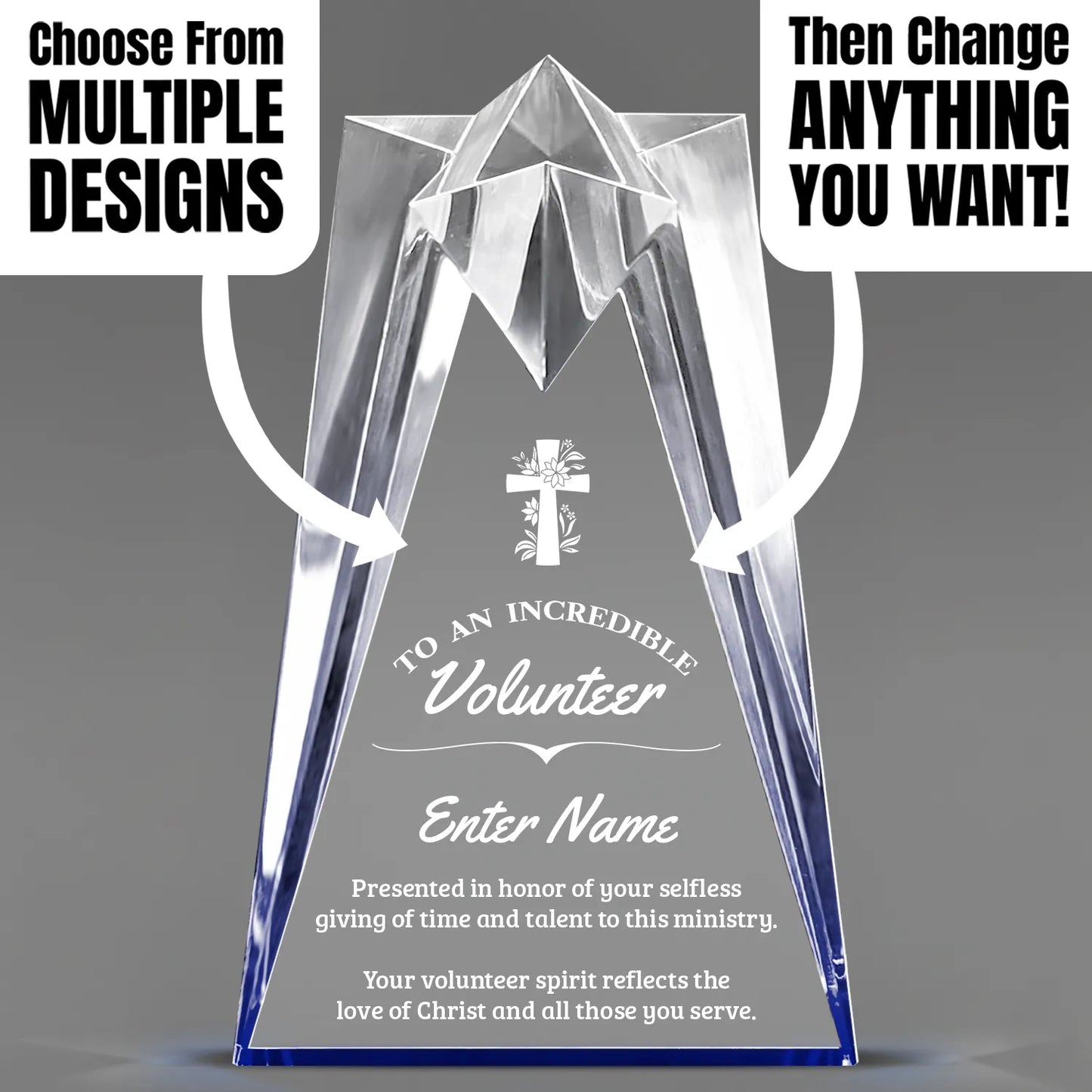Church Awards - Blue Sculpted Star Acrylic Awards - Personalize Online – Choose From 5 Designs