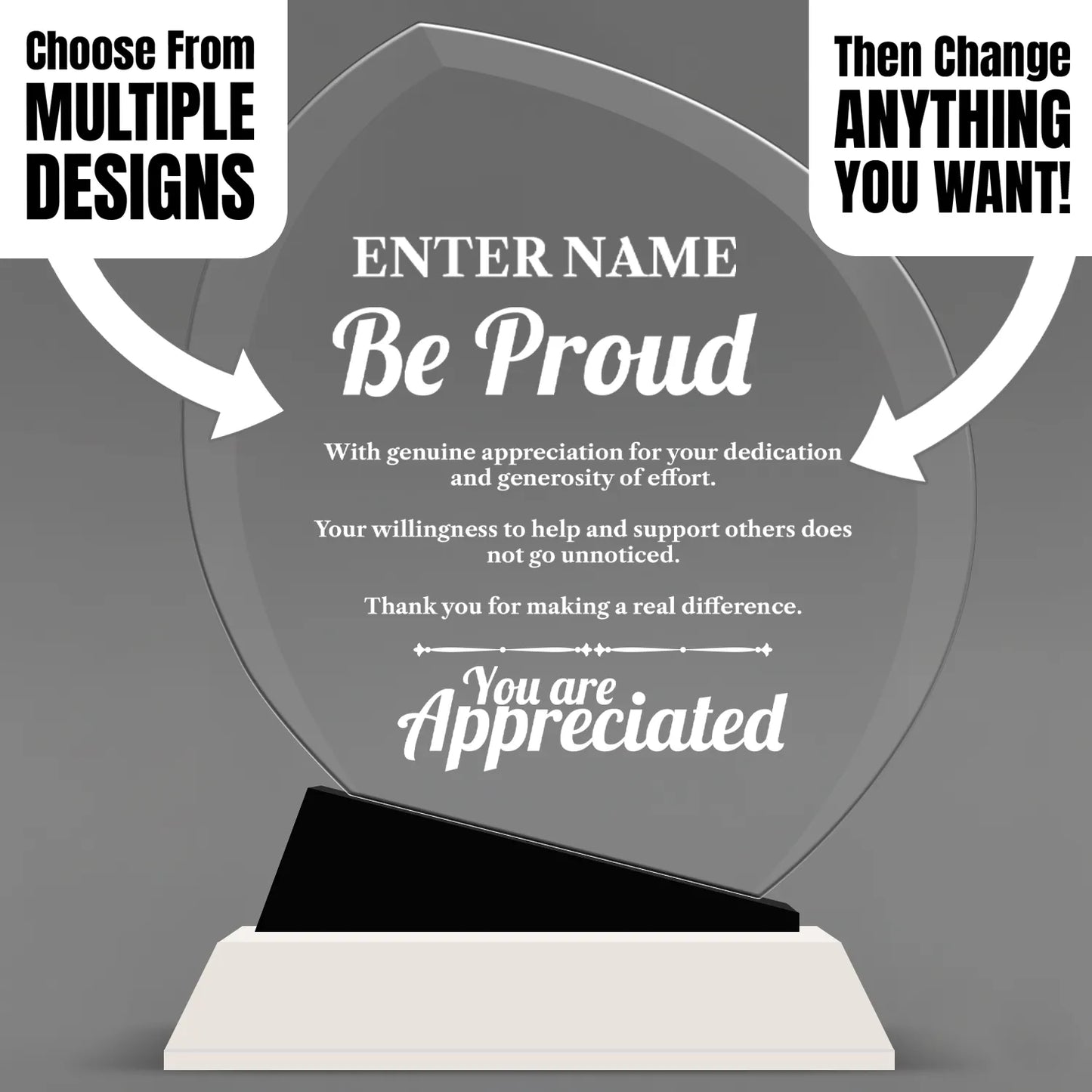 Appreciation Awards - Crystal Oblong Awards with Black Accent - Personalize Online – Choose From 5 Designs