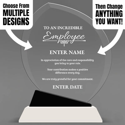 Employee Appreciation Awards - Crystal Oblong Awards with Black Accent - Personalize Online – Choose From 5 Designs