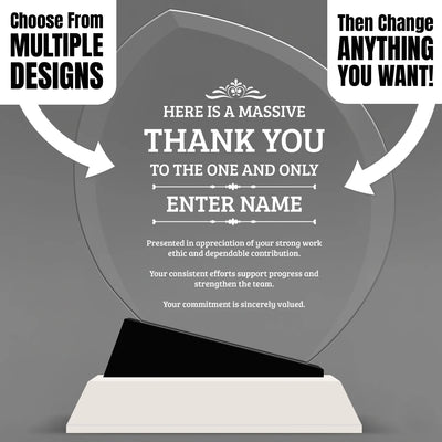 Thank You Awards - Crystal Oblong Awards with Black Accent - Personalize Online – Choose From 5 Designs