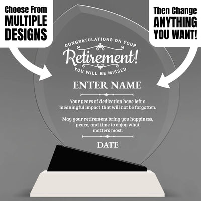 Retirement Awards - Crystal Oblong Awards with Black Accent - Personalize Online – Choose From 5 Designs