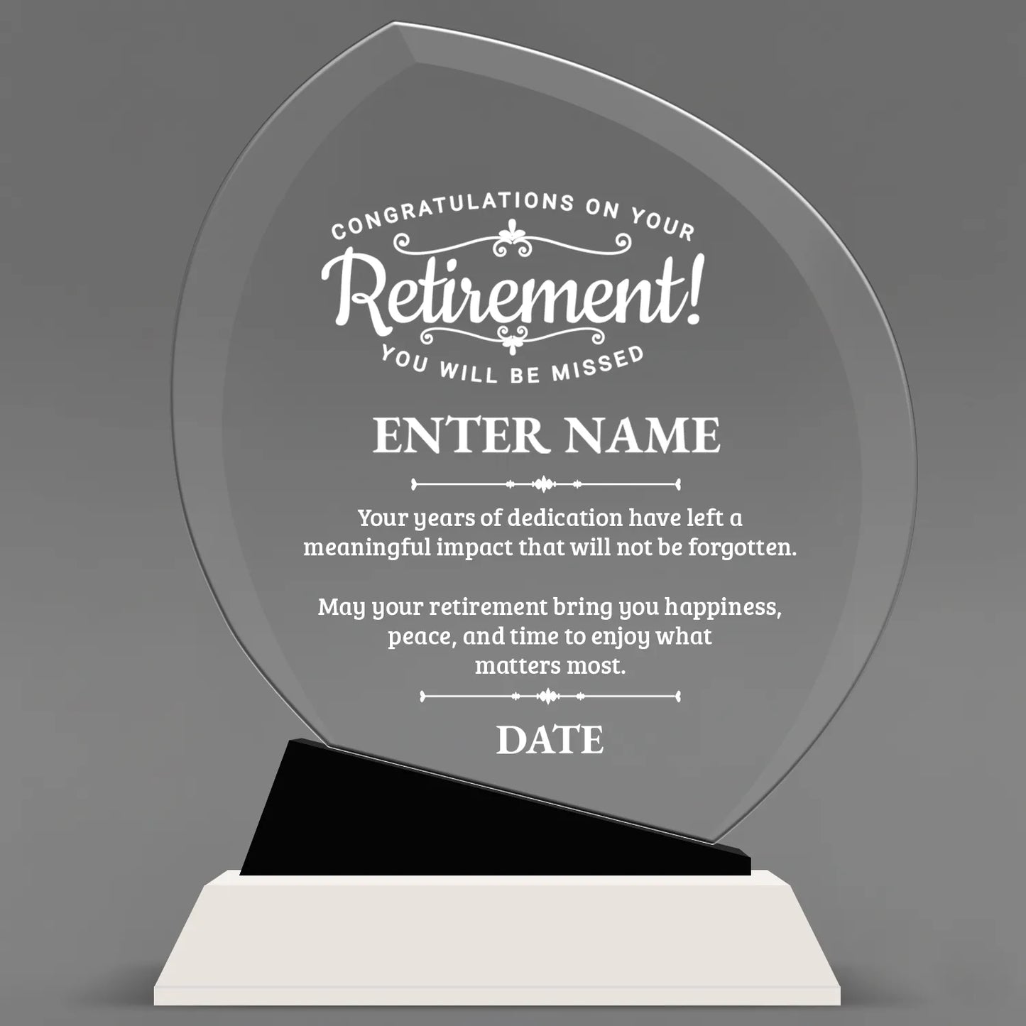 Retirement Awards - Crystal Oblong Awards with Black Accent - Personalize Online – Choose From 5 Designs