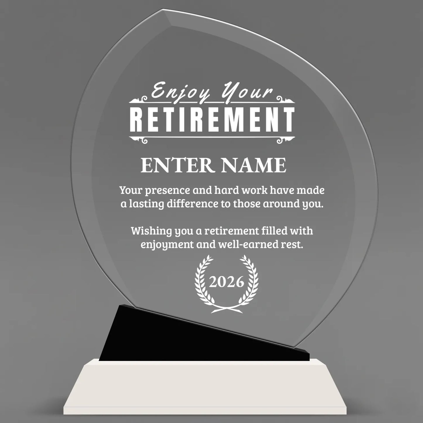 Retirement Awards - Crystal Oblong Awards with Black Accent - Personalize Online – Choose From 5 Designs