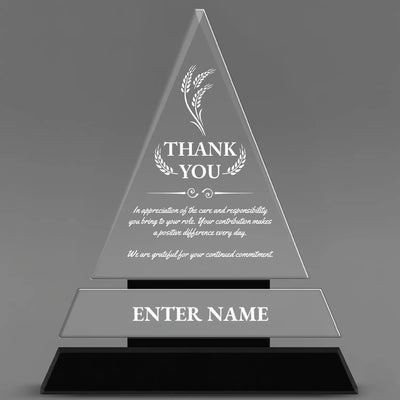 Thank You Awards - Crystal Triangle Awards - Personalize Online – Choose From 5 Designs