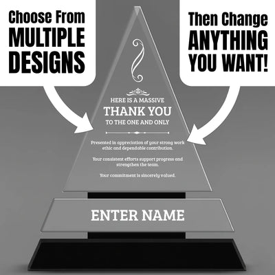 Thank You Awards - Crystal Triangle Awards - Personalize Online – Choose From 5 Designs