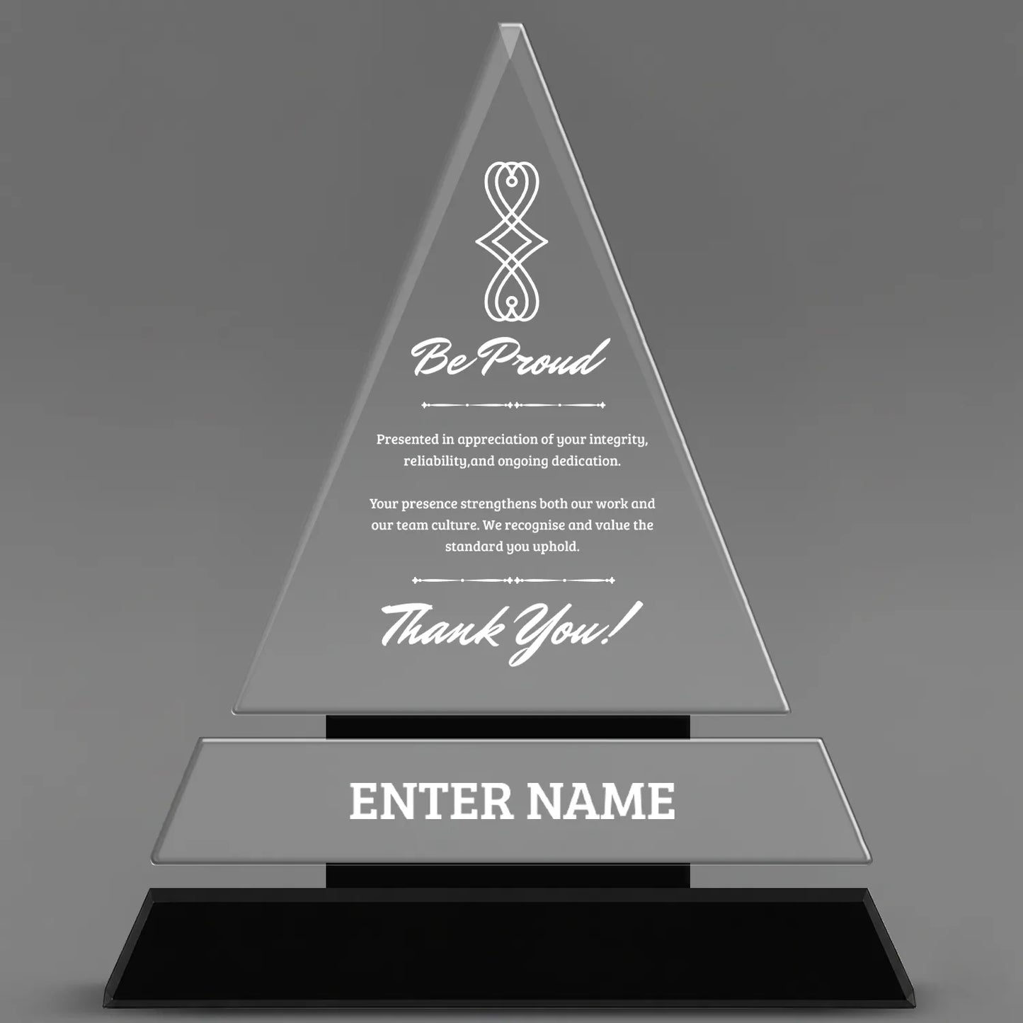Thank You Awards - Crystal Triangle Awards - Personalize Online – Choose From 5 Designs