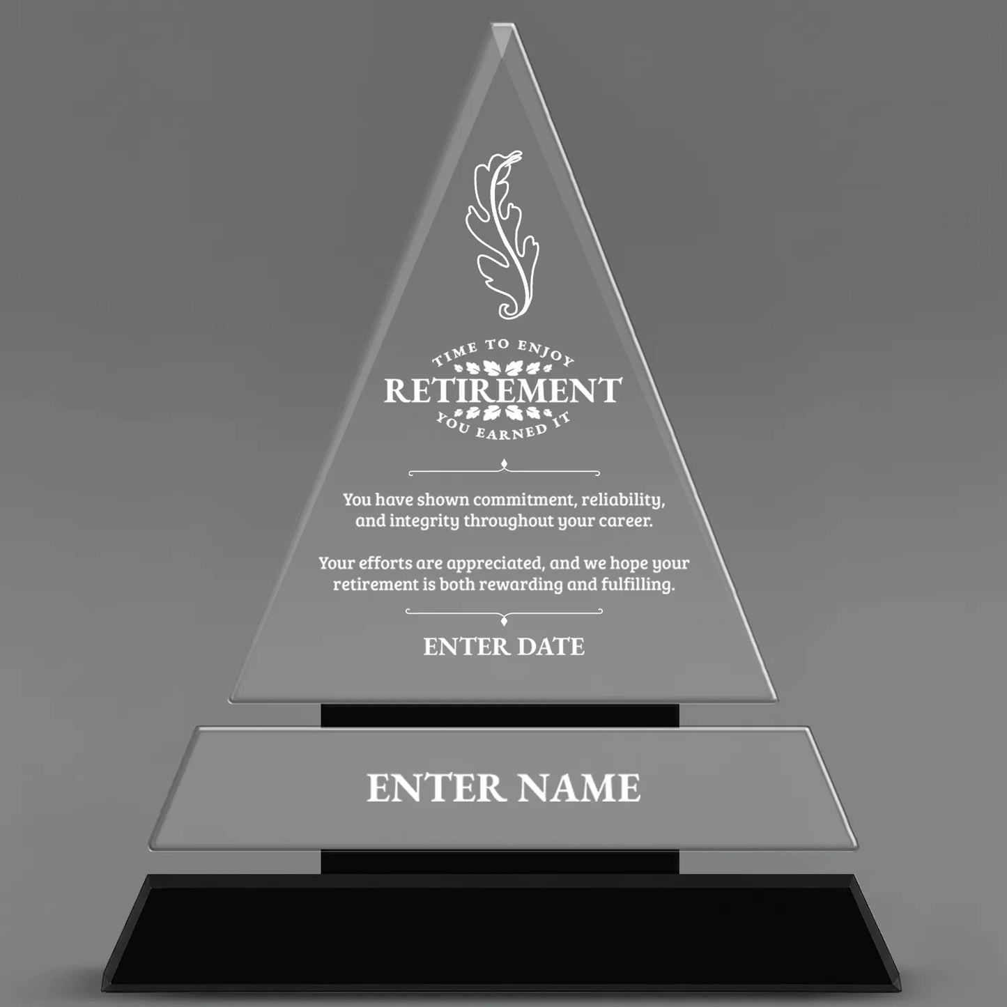 Retirement Awards - Crystal Triangle Awards - Personalize Online – Choose From 5 Designs