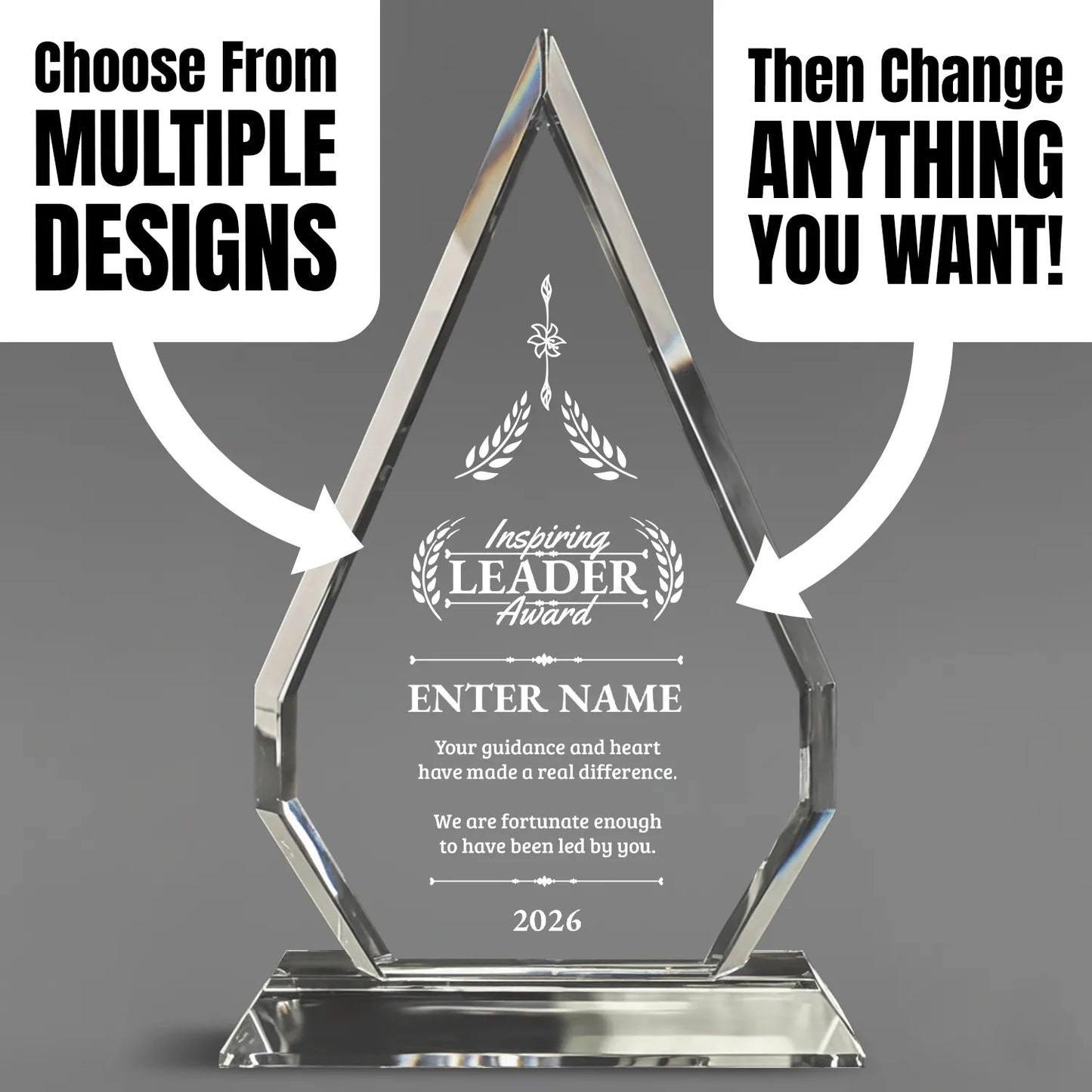 Leadership Awards - Optic Crystal Arrowhead Awards - Personalize Online – Choose From 5 Designs