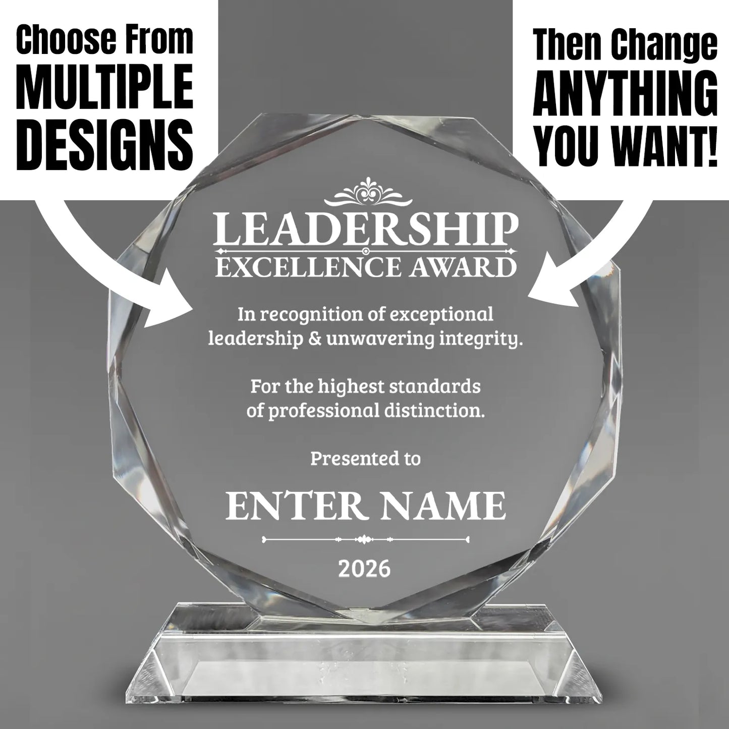 Leadership Awards - Crystal Glass Octagon Awards - Personalize Online – Choose From 5 Designs