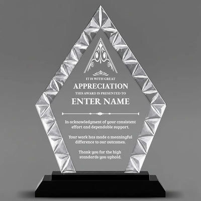 Appreciation Awards - Diamond Accent Glass Awards - Personalize Online – Choose From 5 Designs