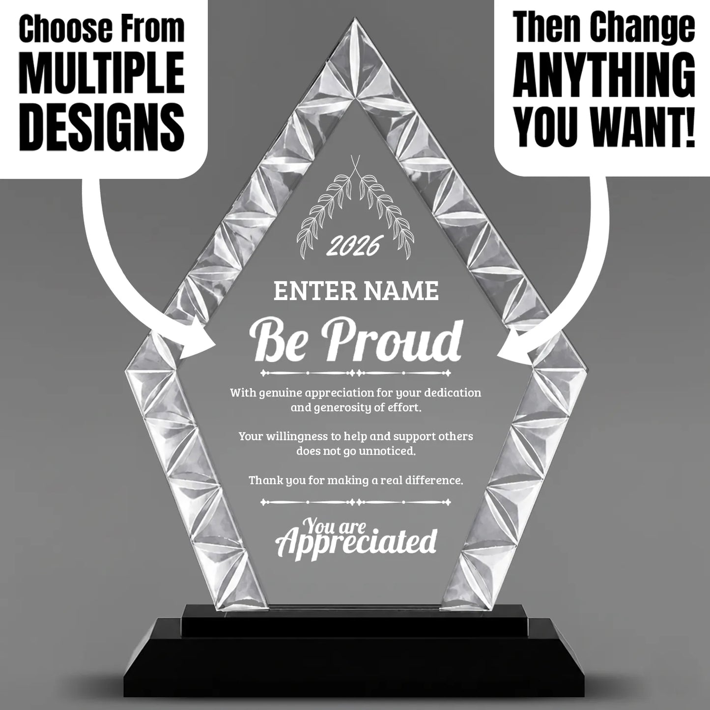 Appreciation Awards - Diamond Accent Glass Awards - Personalize Online – Choose From 5 Designs