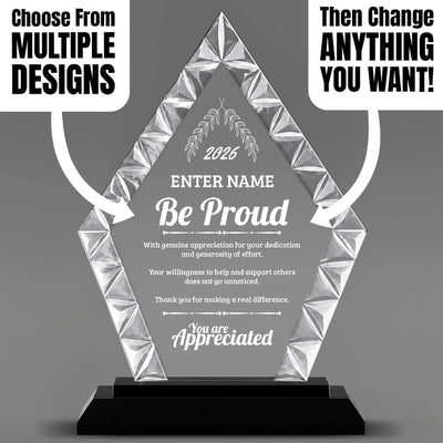 Appreciation Awards - Diamond Accent Glass Awards - Personalize Online – Choose From 5 Designs
