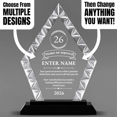 Long Service Awards - Diamond Accent Glass Awards - Personalize Online – Choose From 5 Designs