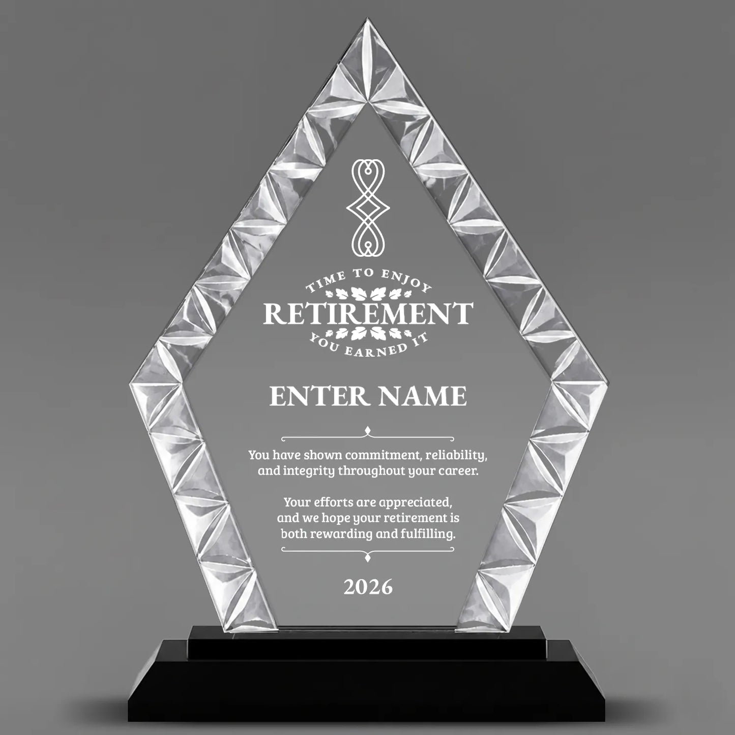 Retirement Awards - Diamond Accent Glass Awards - Personalize Online – Choose From 5 Designs