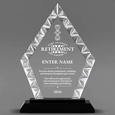 Retirement Awards - Diamond Accent Glass Awards - Personalize Online – Choose From 5 Designs