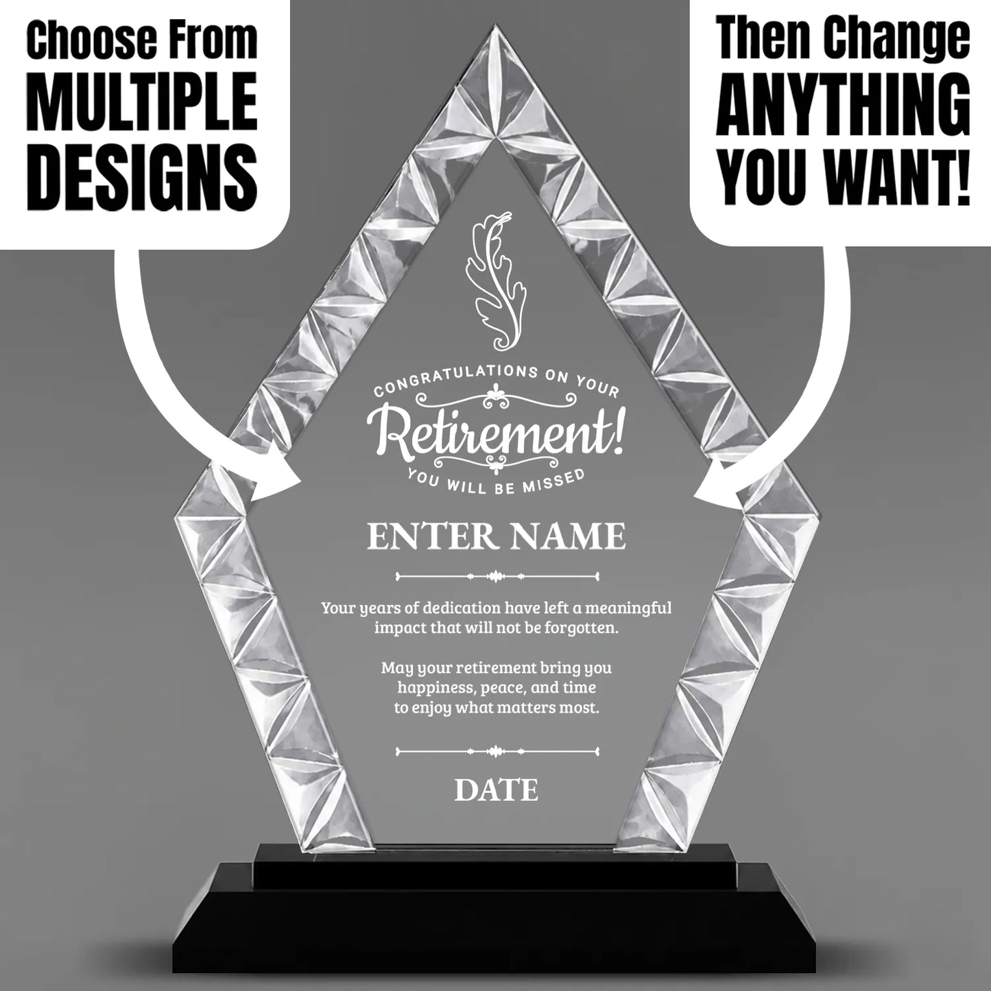 Retirement Awards - Diamond Accent Glass Awards - Personalize Online – Choose From 5 Designs