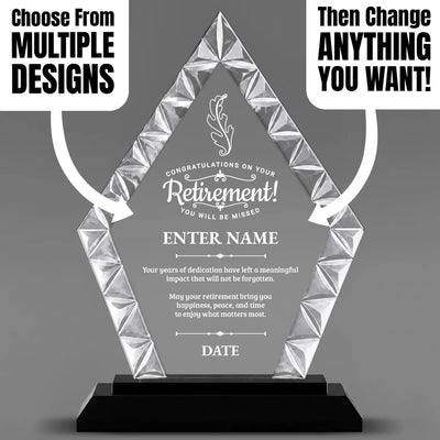 Retirement Awards - Diamond Accent Glass Awards - Personalize Online – Choose From 5 Designs