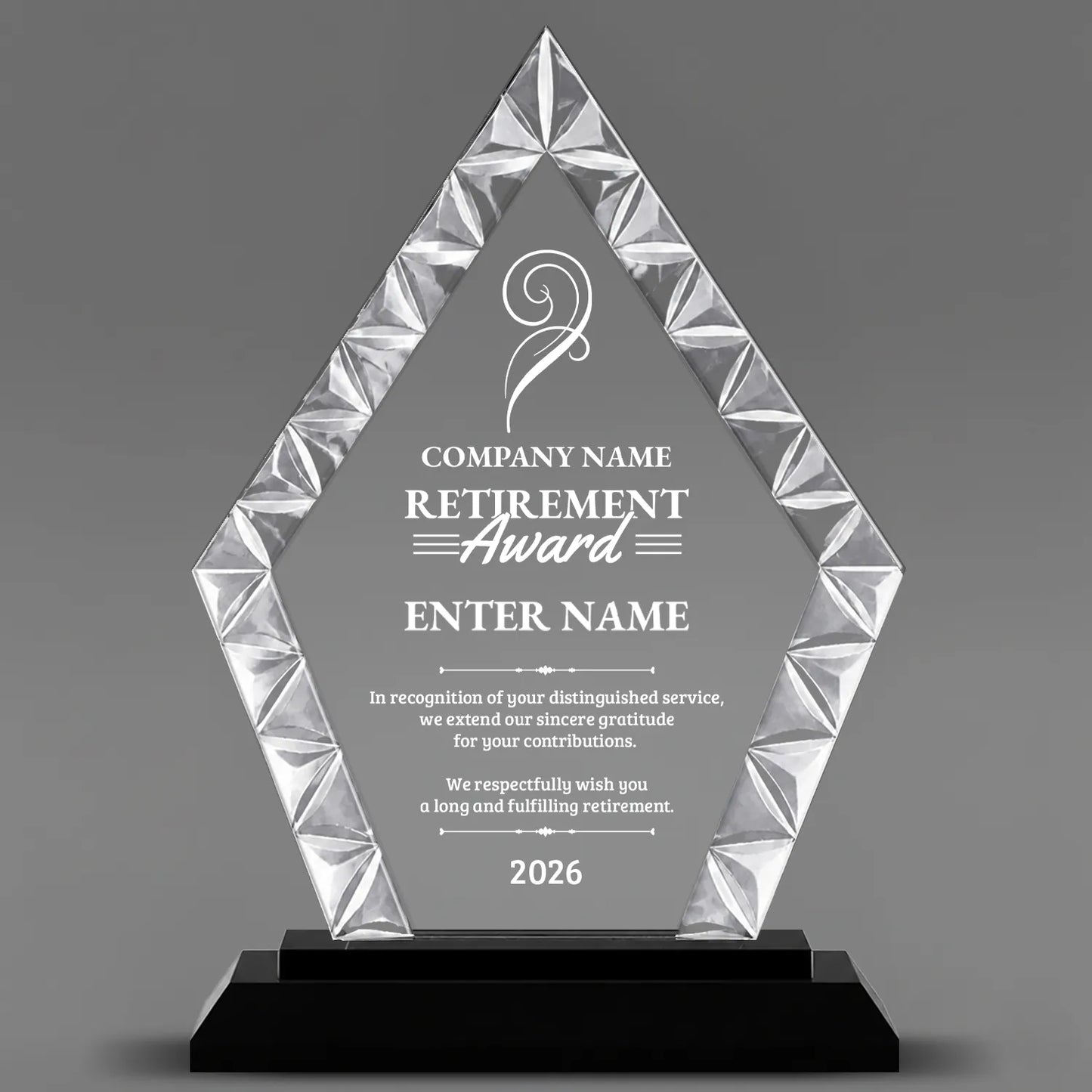 Retirement Awards - Diamond Accent Glass Awards - Personalize Online – Choose From 5 Designs