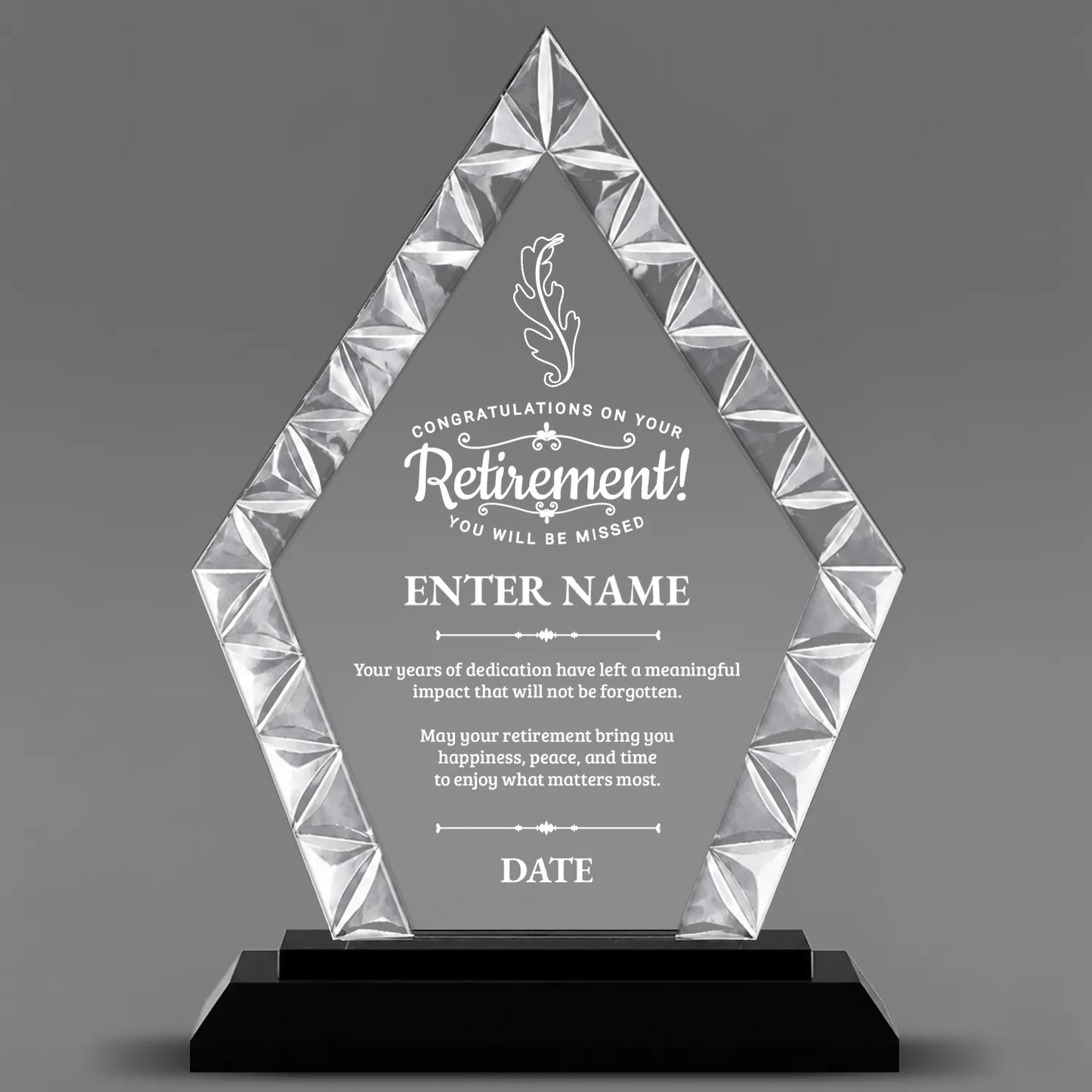 Retirement Awards - Diamond Accent Glass Awards - Personalize Online – Choose From 5 Designs
