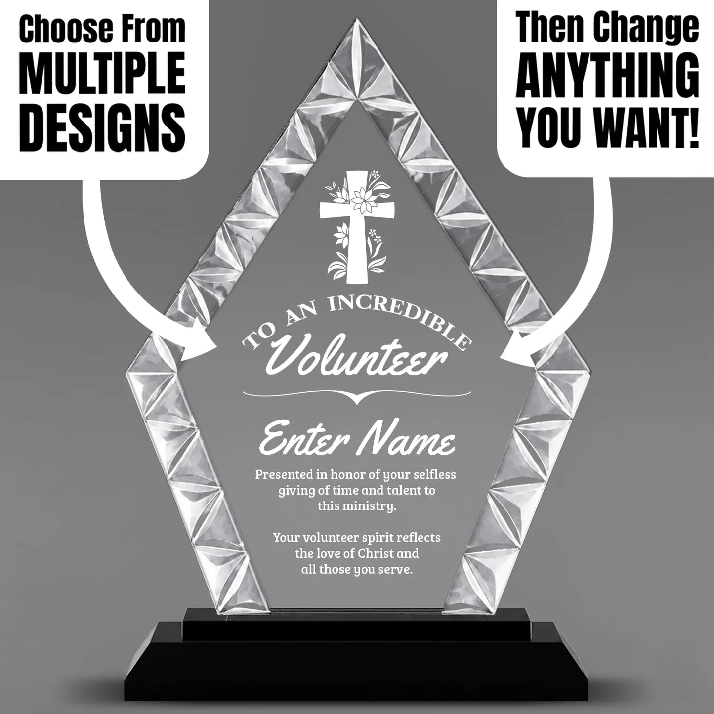 Church Awards - Diamond Accent Glass Awards - Personalize Online – Choose From 5 Designs