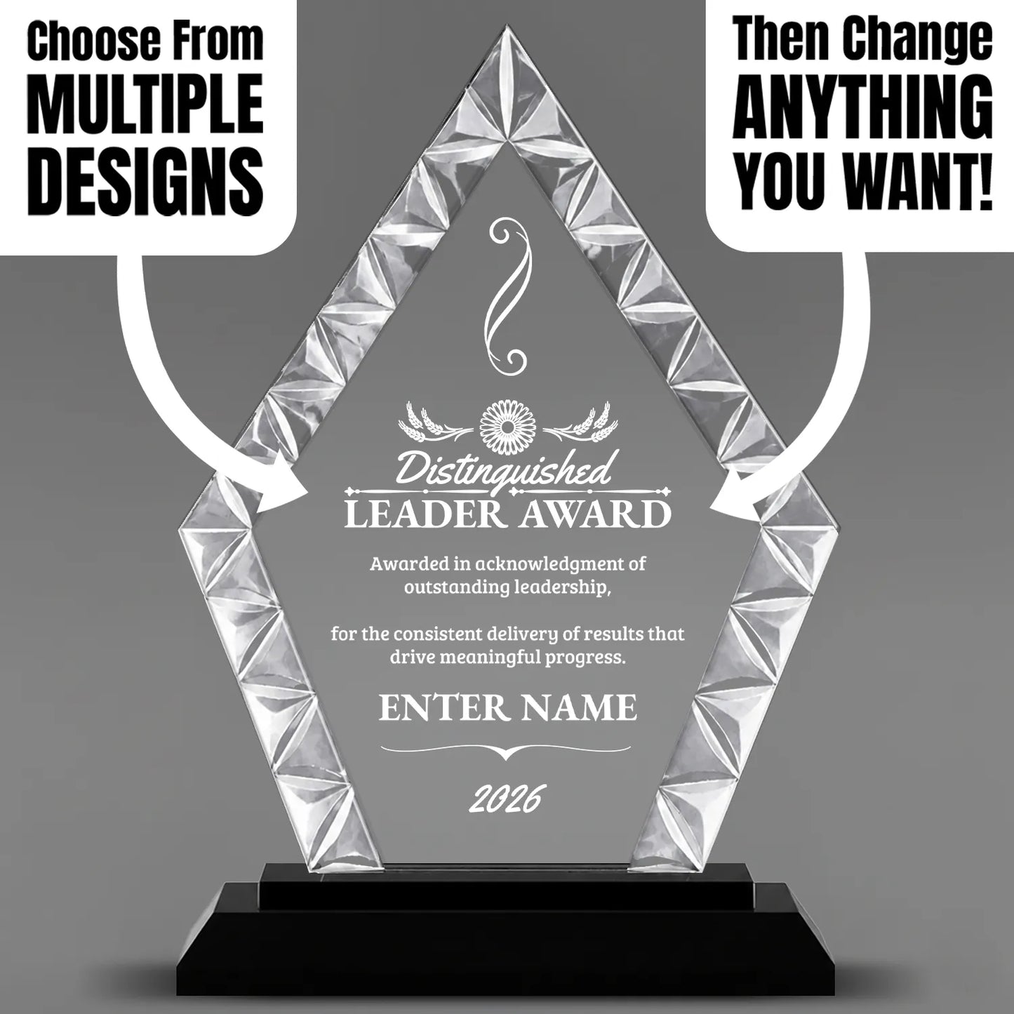 Leadership Awards - Diamond Accent Glass Crystal Awards - Personalize Online – Choose From 5 Designs