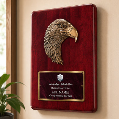 Sculpted Eagle Rosewood Recognition Plaque with Full Color Plate – 8" x 10.5" & 10.5" x 13"