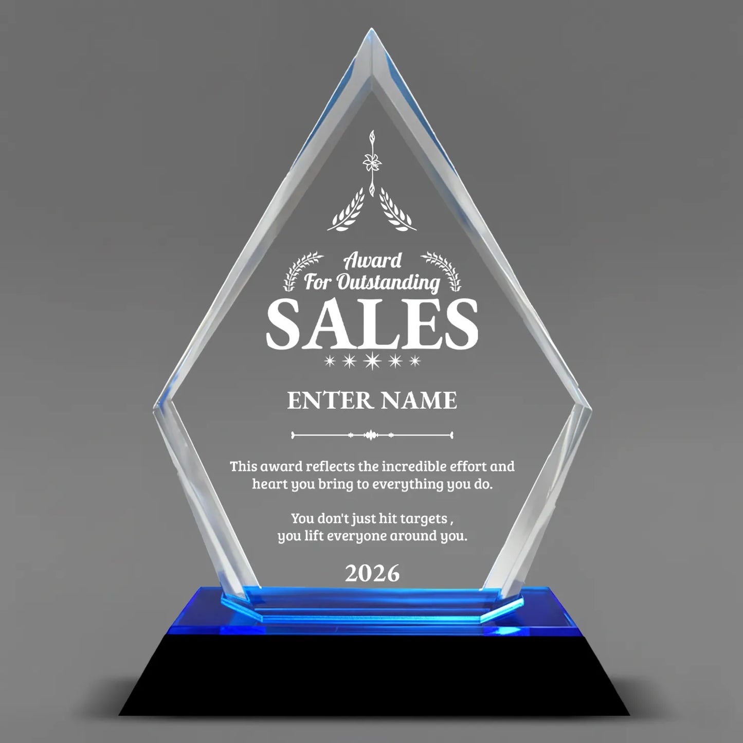 Sales Awards - Blue Arrow Acrylic Awards - Personalize Online – Choose From 5 Designs