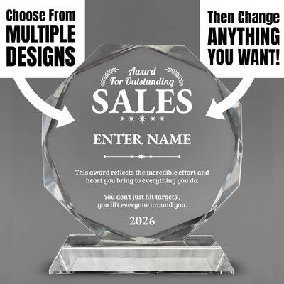 Sales Awards – Crystal Glass Octagon Awards - Personalize Online – Choose From 5 Designs