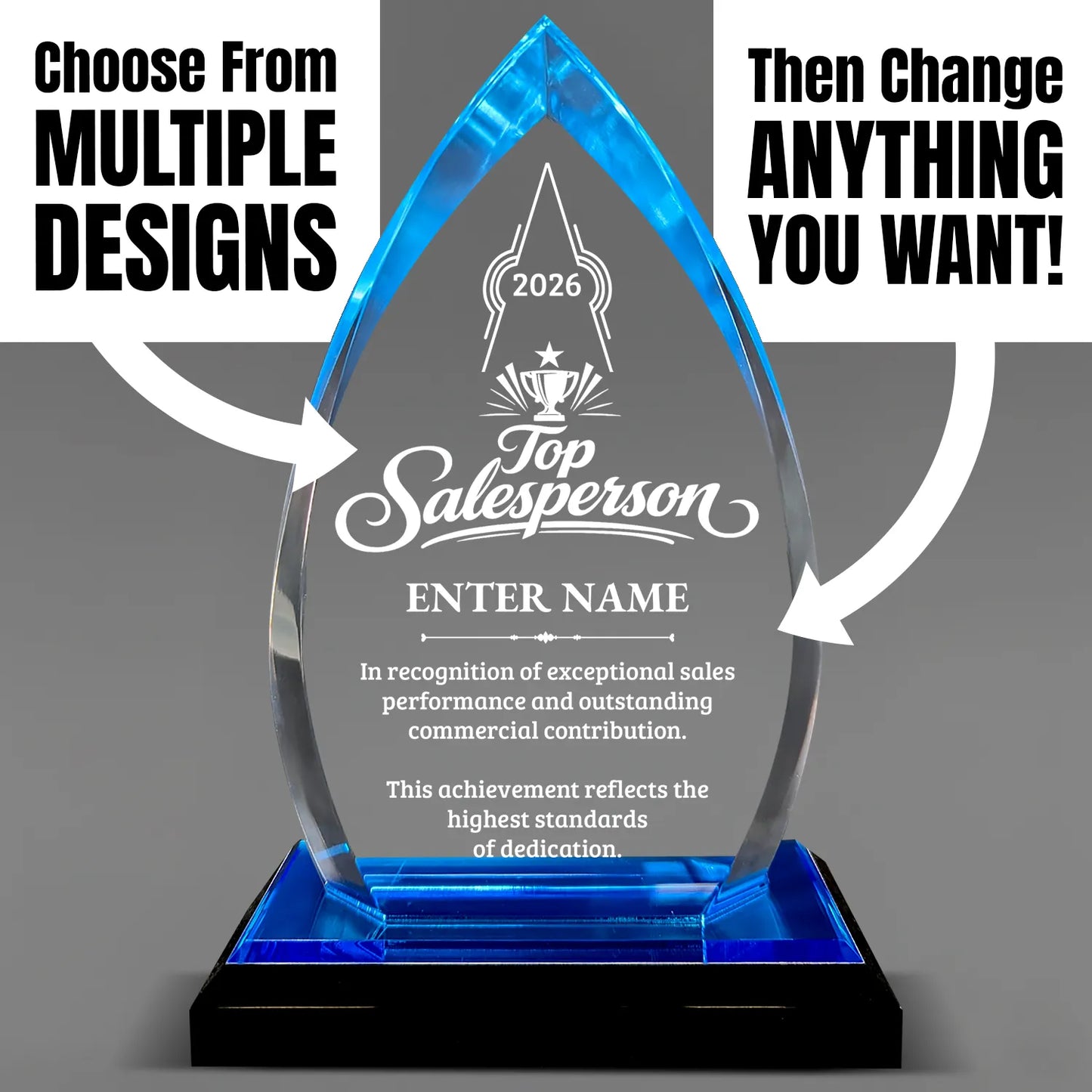 Sales Awards - Blue Oval Acrylic Awards - Personalize Online – Choose From 5 Designs