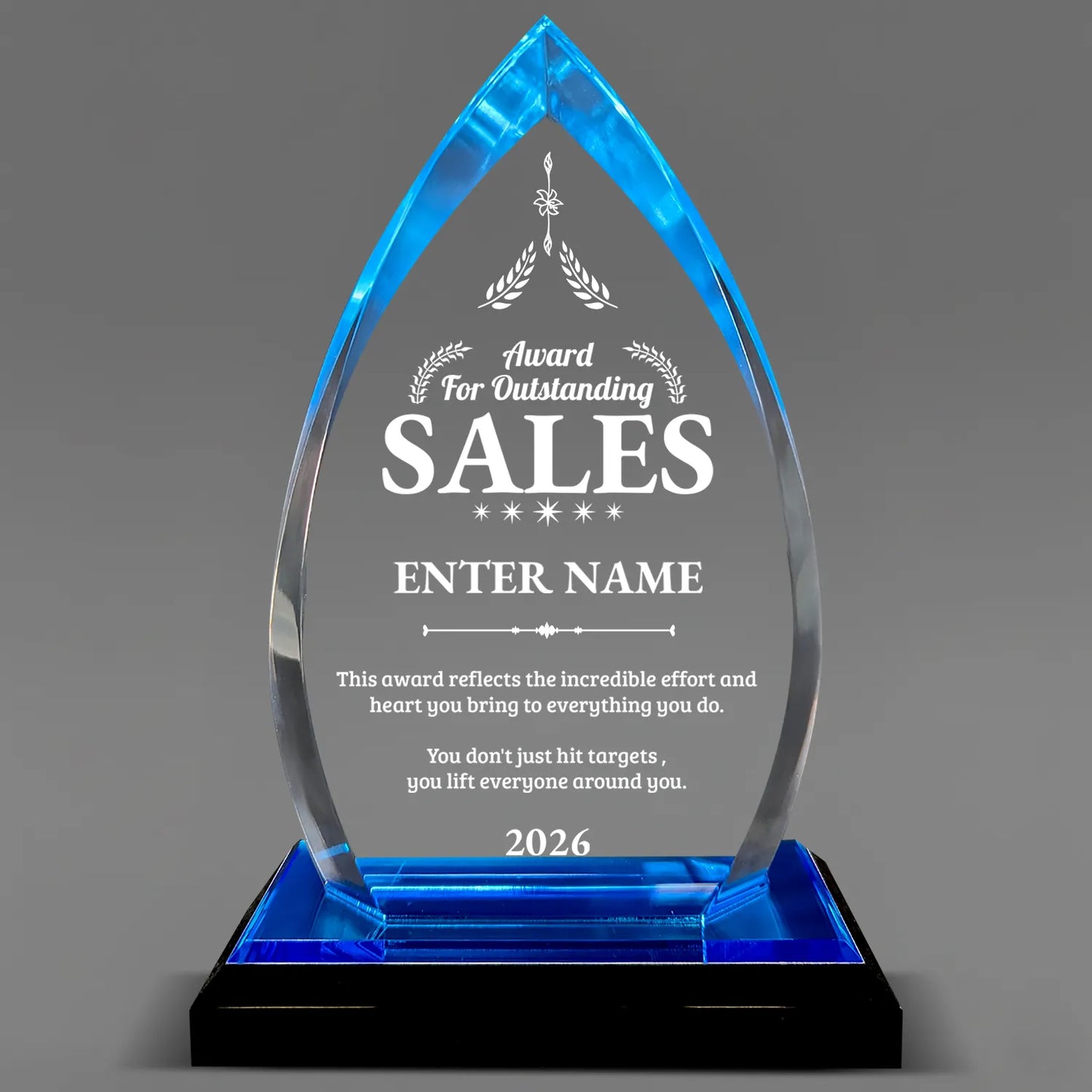 Sales Awards - Blue Oval Acrylic Awards - Personalize Online – Choose From 5 Designs