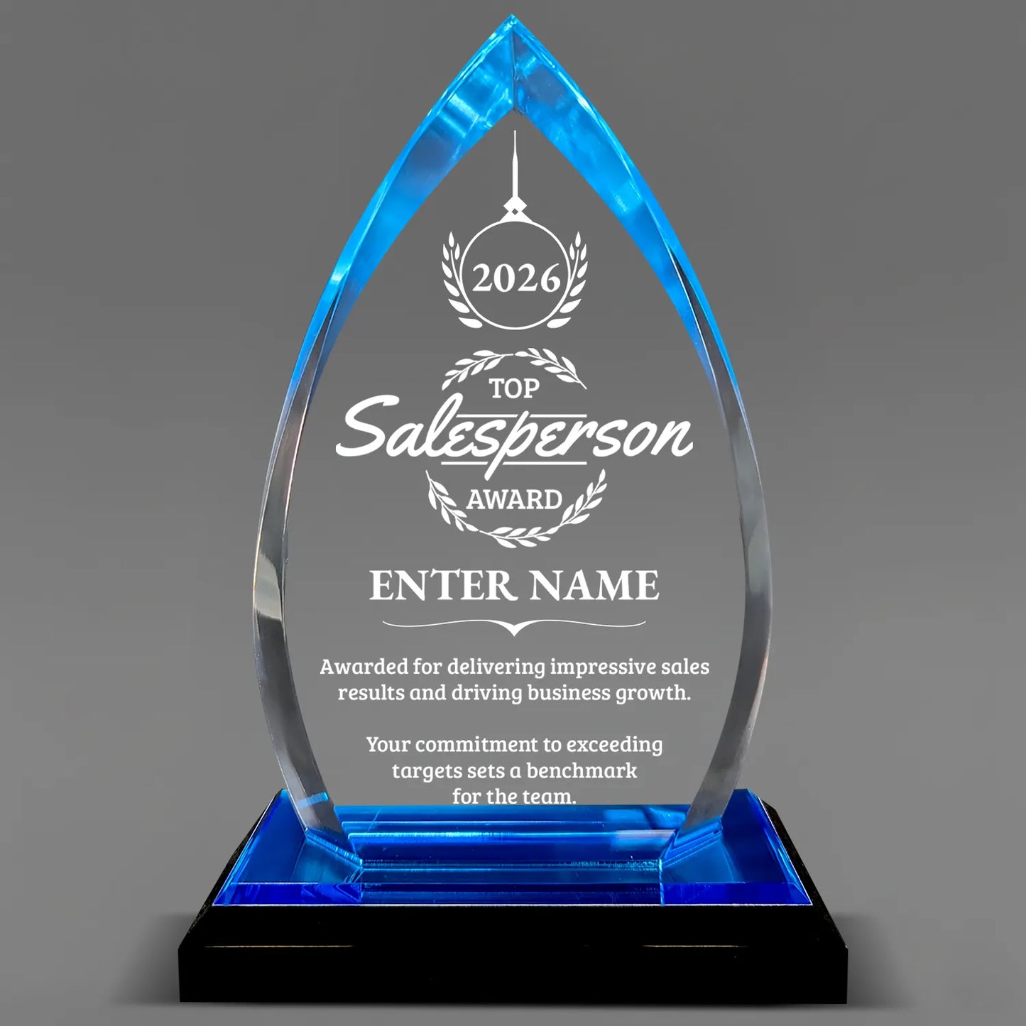 Sales Awards - Blue Oval Acrylic Awards - Personalize Online – Choose From 5 Designs