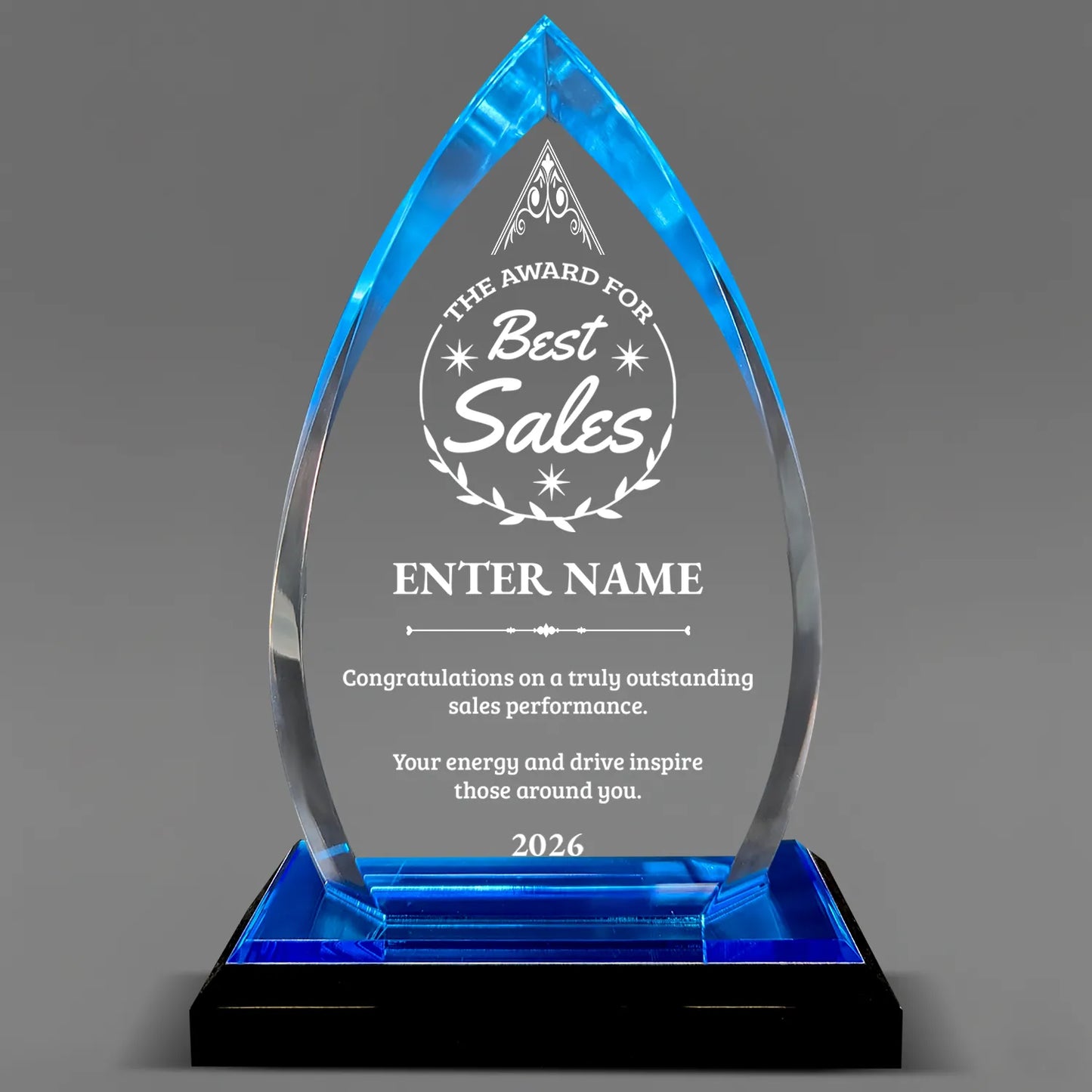 Sales Awards - Blue Oval Acrylic Awards - Personalize Online – Choose From 5 Designs