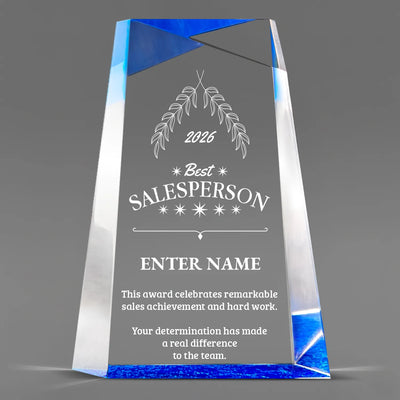 Sales Awards - Blue Facet Wedge Acrylic Awards - Personalize Online – Choose From 5 Designs