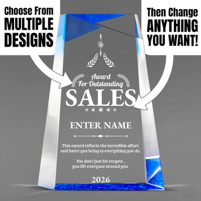 Sales Awards - Blue Facet Wedge Acrylic Awards - Personalize Online – Choose From 5 Designs