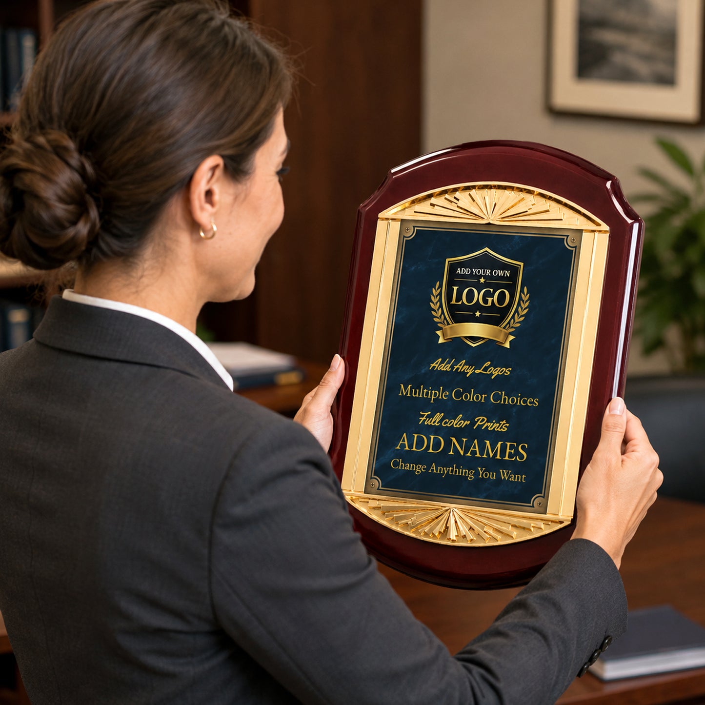 Cast Metal Rosewood Recognition Plaque with Full Color Plate – 11" x 15"