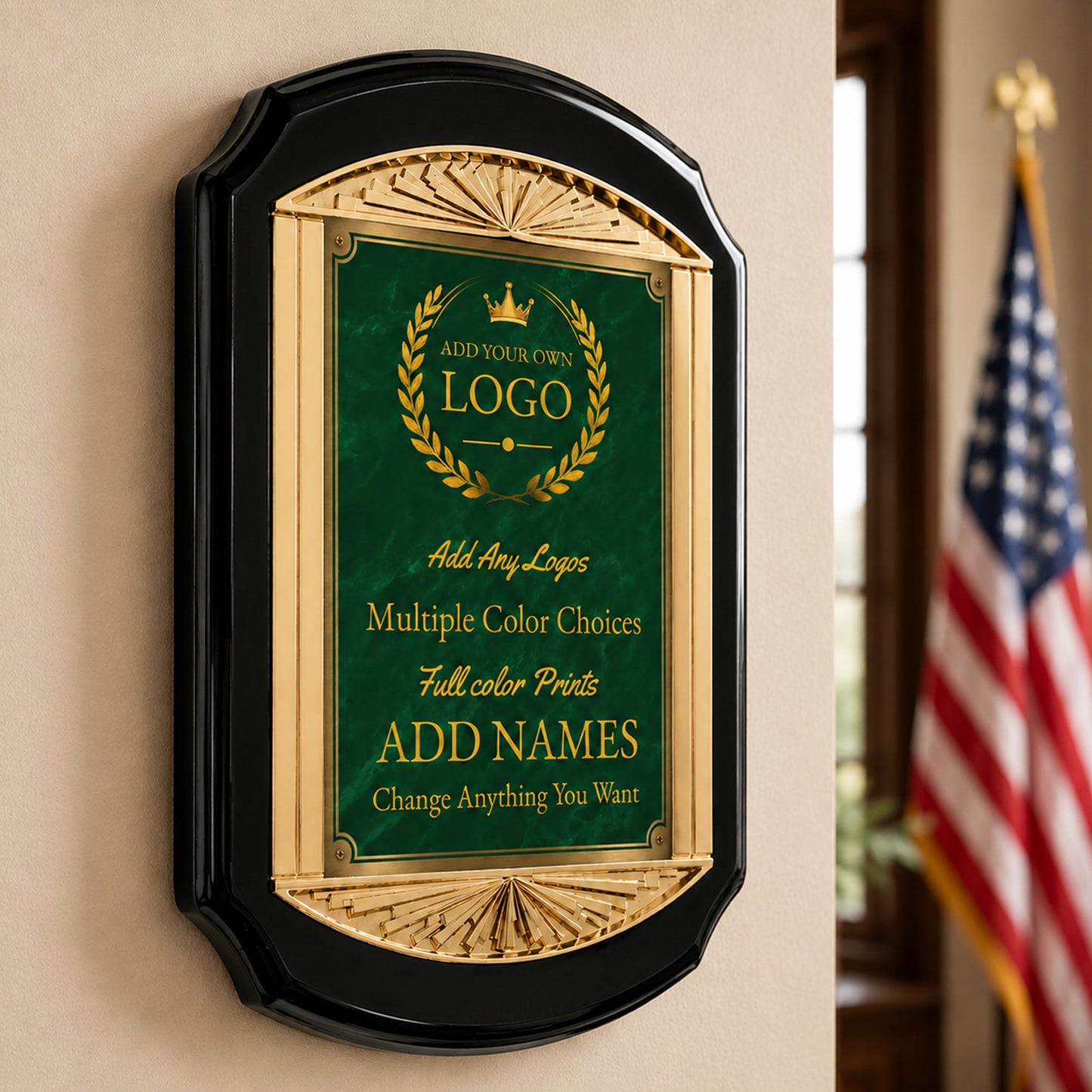 Cast Metal Black Rosewood Recognition Plaque with Full Color Plate – 11" x 15"