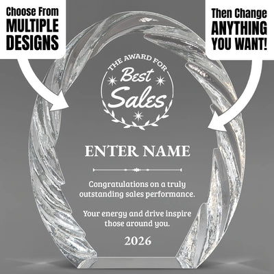Sales Awards - Oval Crystal with Decorative Edge Awards - Personalize Online – Choose From 5 Designs