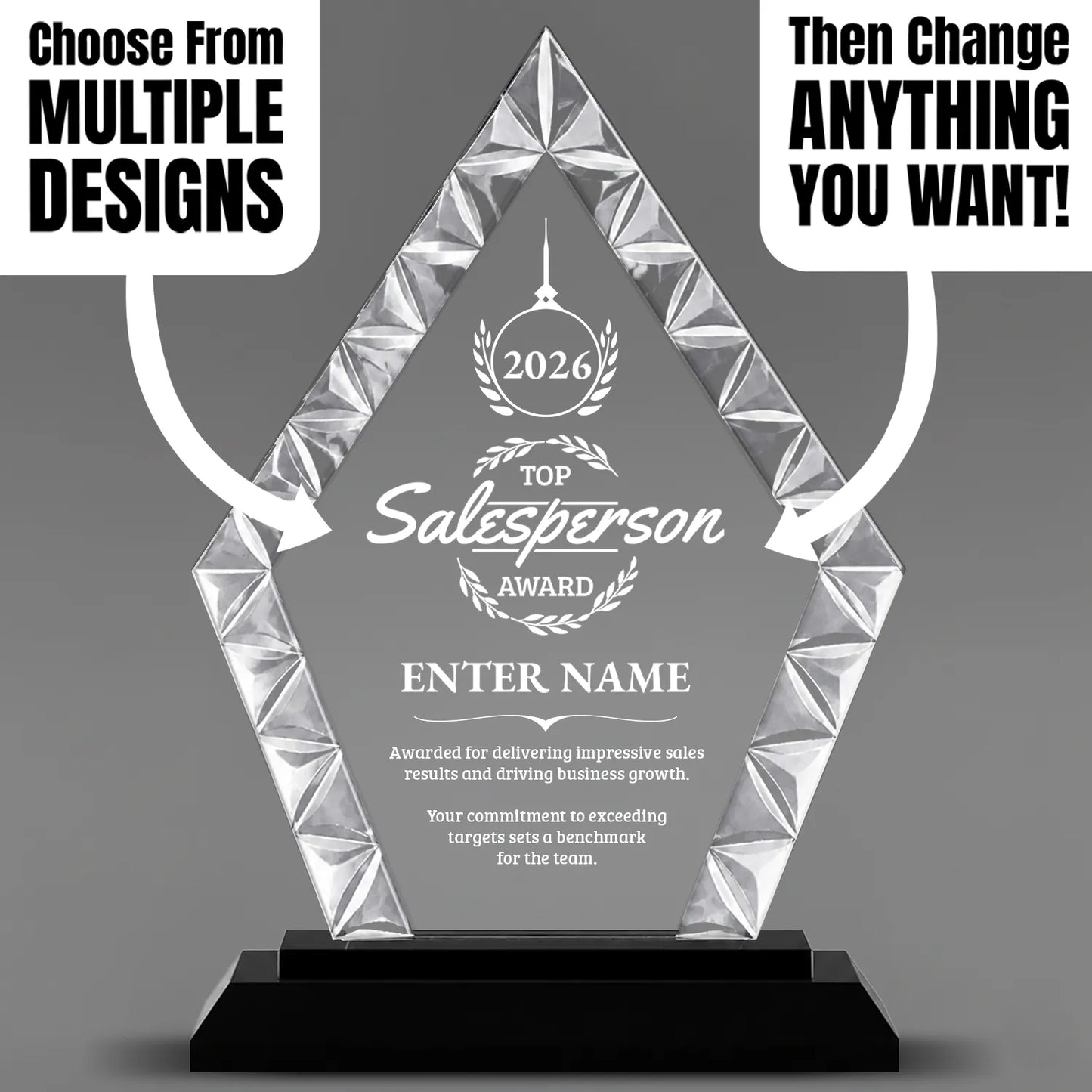 Sales Awards - Diamond Accent Glass Awards - Personalize Online – Choose From 5 Designs