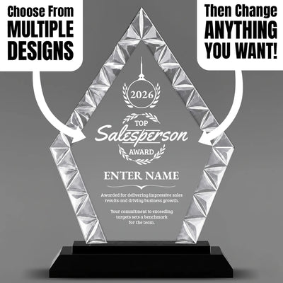 Sales Awards - Diamond Accent Glass Awards - Personalize Online – Choose From 5 Designs