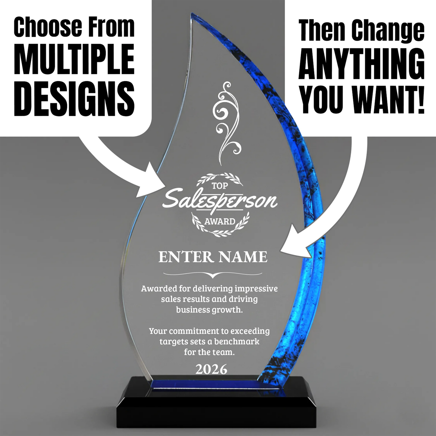 Sales Awards - Blue Flame Acrylic Awards - Personalize Online – Choose From 5 Designs