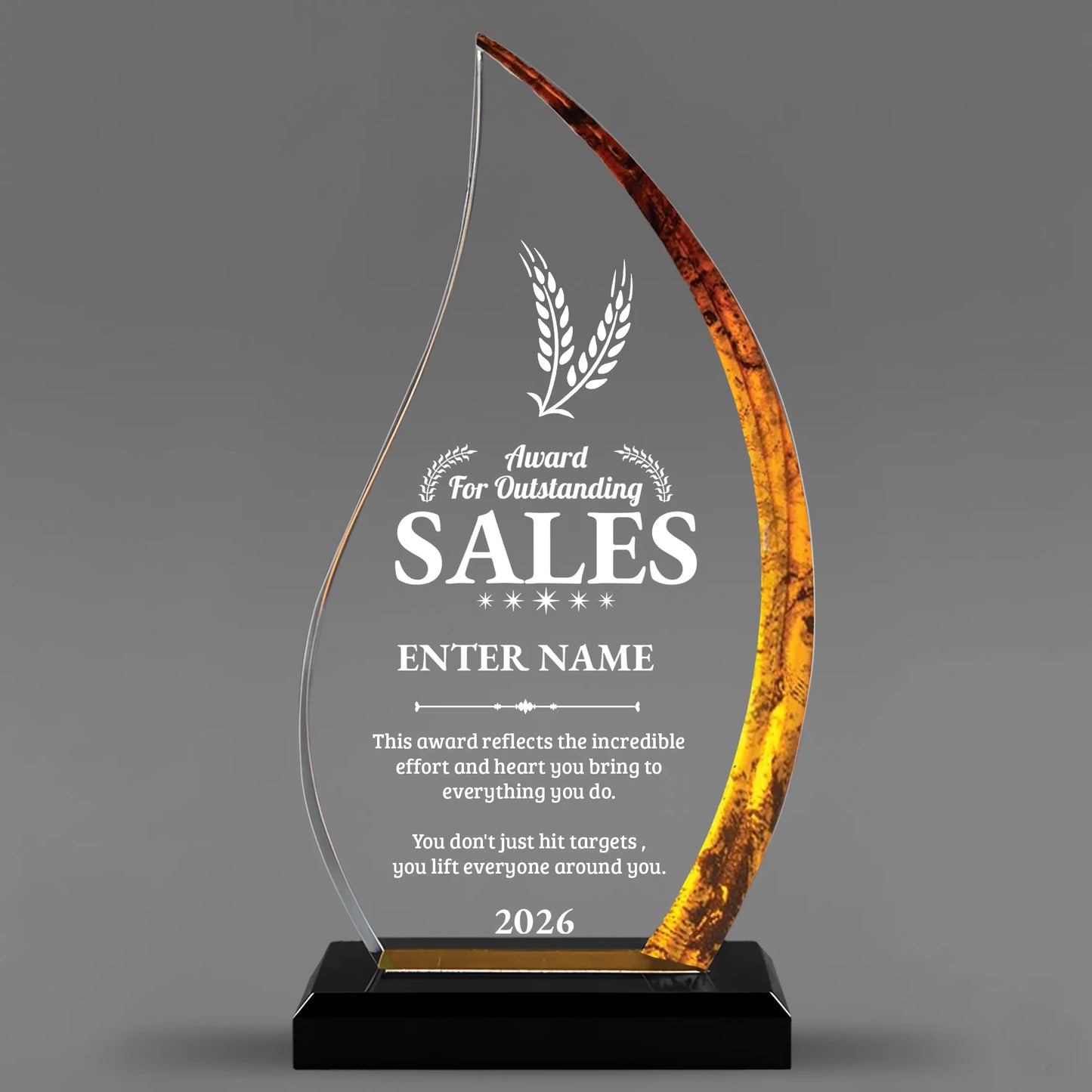 Sales Awards - Gold Flame Acrylic Awards - Personalize Online – Choose From 5 Designs