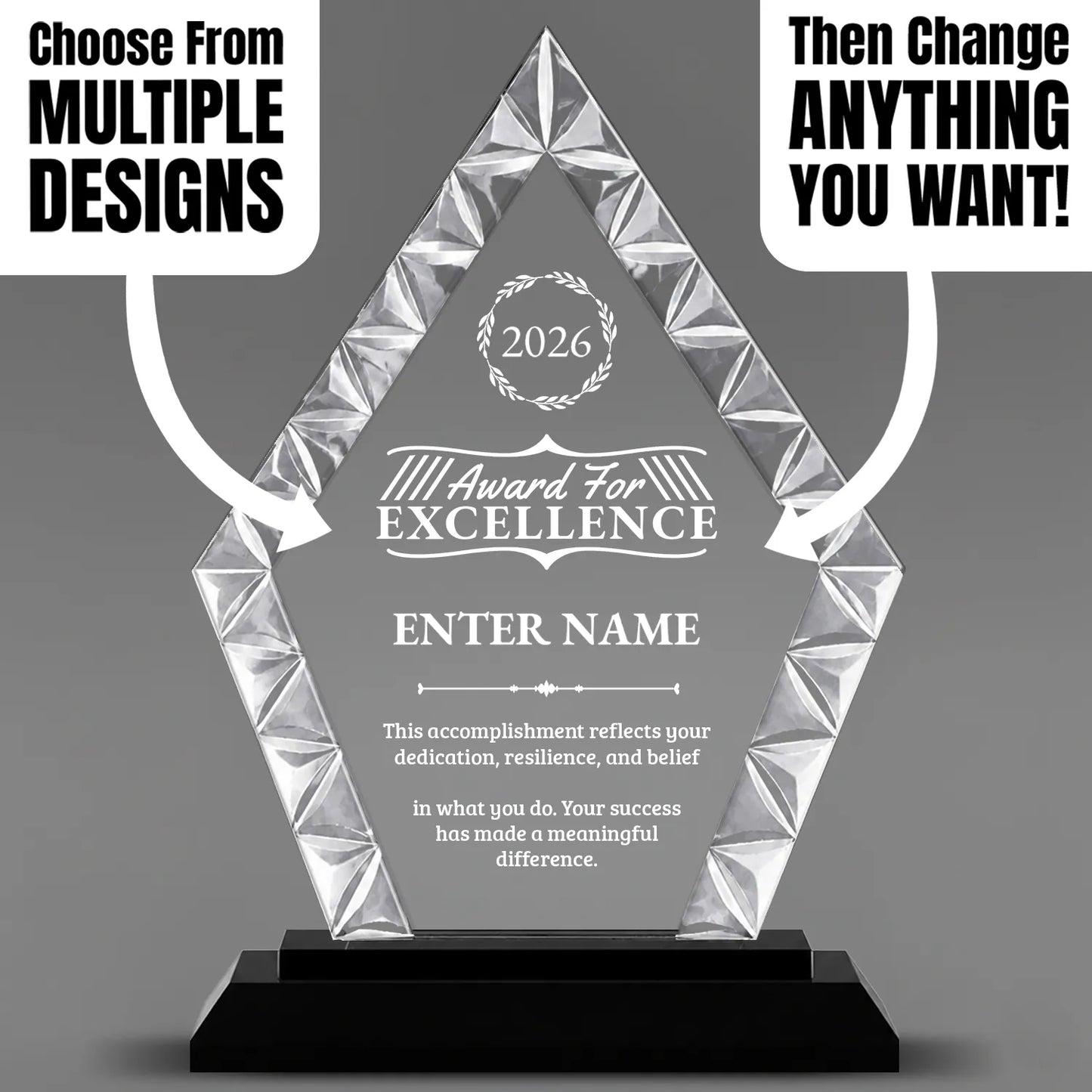 Achievement Awards - Diamond Accent Glass Awards - Personalize Online – Choose From 5 Designs